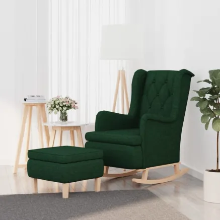 Fauteuil avec pieds à bascule et tabouret Vert foncé Tissu