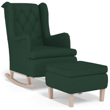 Fauteuil avec pieds à bascule et tabouret Vert foncé Tissu 2