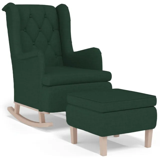 Fauteuil avec pieds à bascule et tabouret Vert foncé Tissu