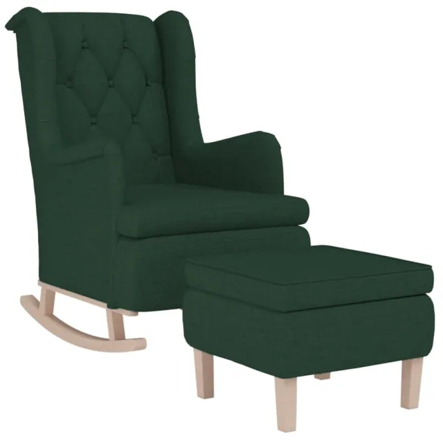 Fauteuil avec pieds à bascule et tabouret Vert foncé Tissu