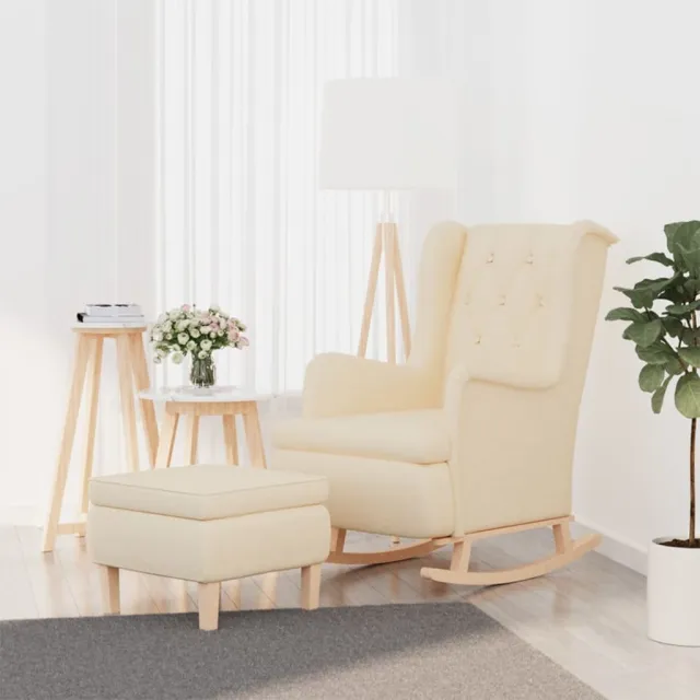 Fauteuil avec pieds à bascule et tabouret Crème Tissu
