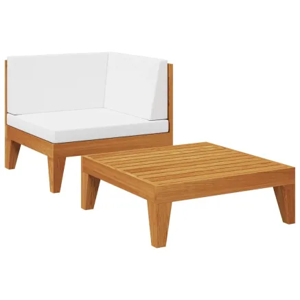 Salon de jardin 2 pcs avec coussins Bois d'acacia solide 2