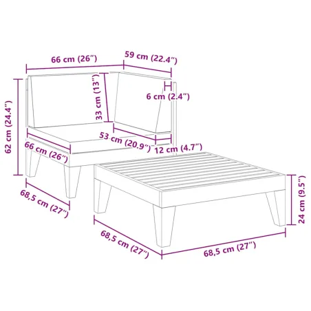Salon de jardin 2 pcs avec coussins Bois d'acacia solide