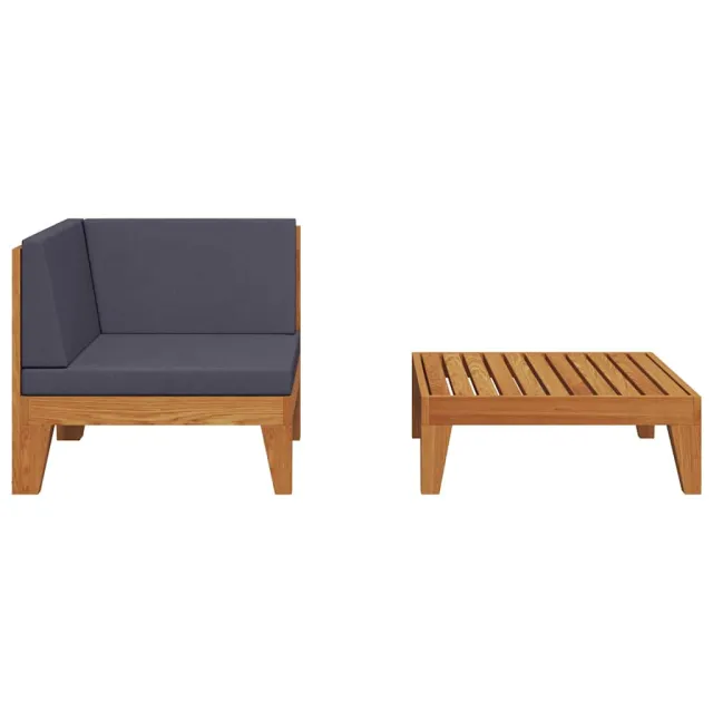 Salon de jardin 2 pcs avec coussins Bois d'acacia solide