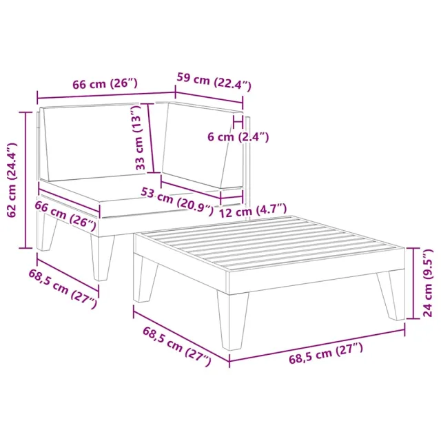 Salon de jardin 2 pcs avec coussins Bois d'acacia solide