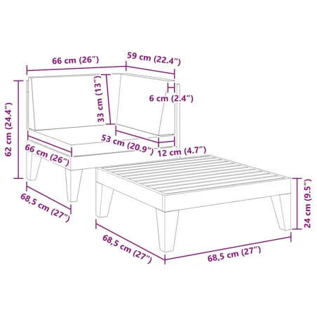 Salon de jardin 2 pcs avec coussins Bois d'acacia solide