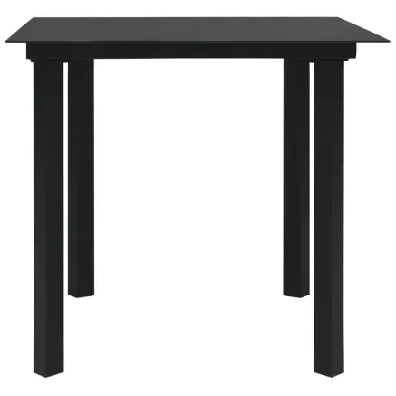 Table à dîner de jardin Noir 80x80x74 cm Acier et verre 2