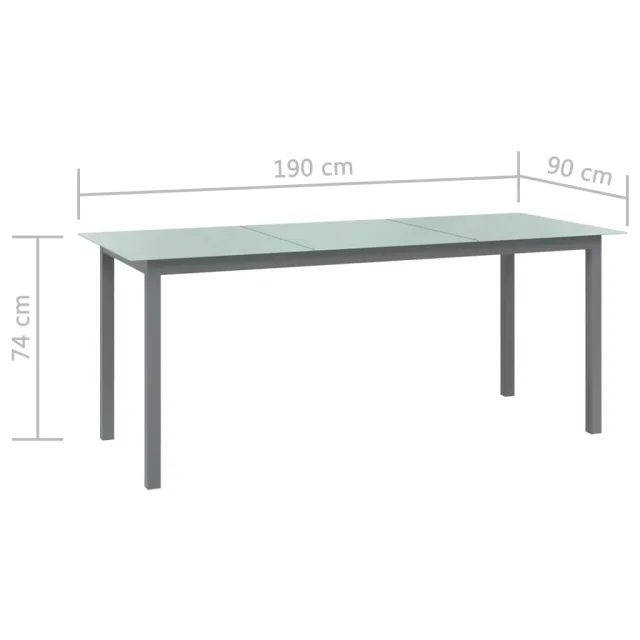 Table de jardin Gris clair 190x90x74 cm Aluminium et verre