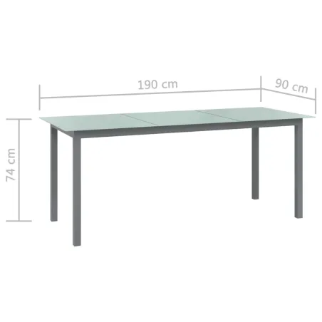 Table de jardin Gris clair 190x90x74 cm Aluminium et verre