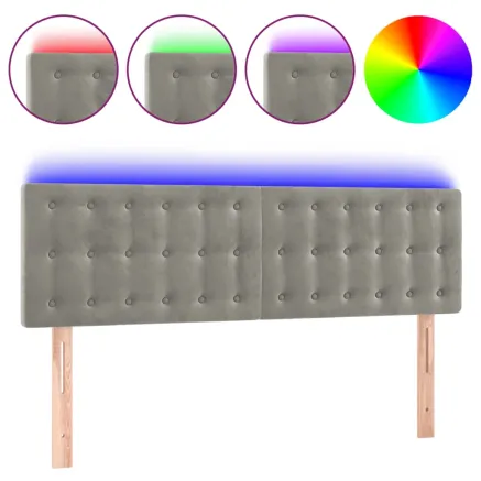 Tête de lit à LED Gris clair 144x5x78/88 cm Velours 2