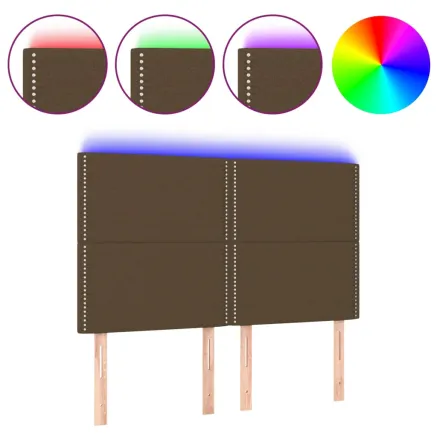 Tête de lit à LED Marron foncé 144x5x118/128 cm Tissu 2