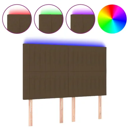 Tête de lit à LED Marron foncé 144x5x118/128 cm Tissu 2