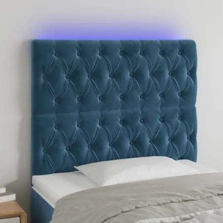 Tête de lit à LED Bleu foncé 90x7x118/128 cm Velours