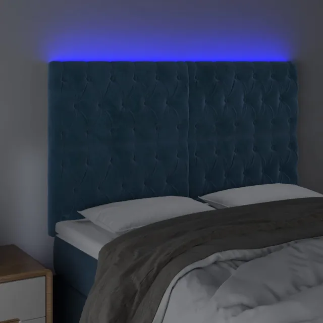 Tête de lit à LED Bleu foncé 144x7x118/128 cm Velours