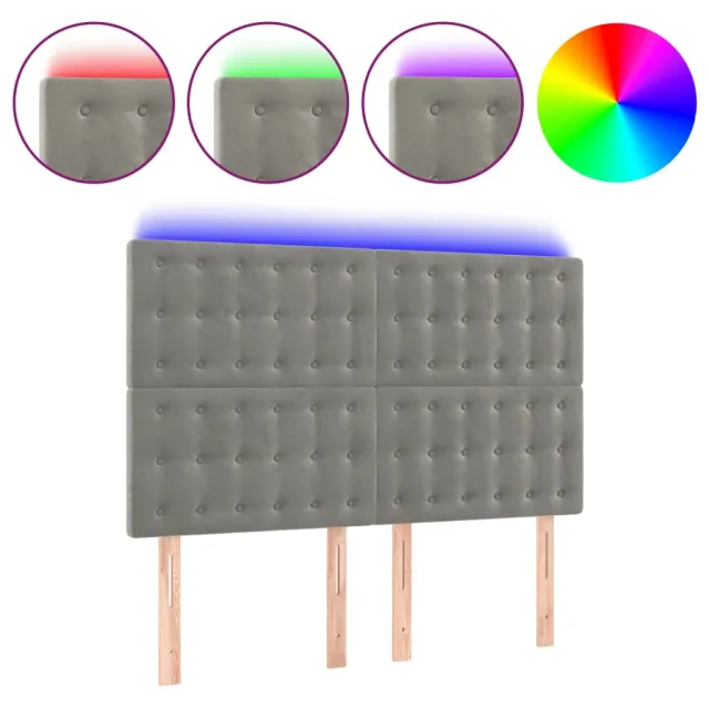 Tête de lit à LED Gris clair 144x5x118/128 cm Velours
