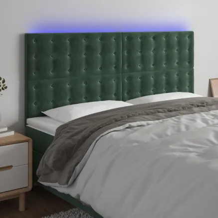 Tête de lit à LED Vert foncé 200x5x118/128 cm Velours