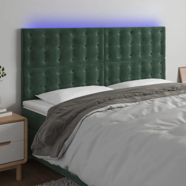Tête de lit à LED Vert foncé 200x5x118/128 cm Velours