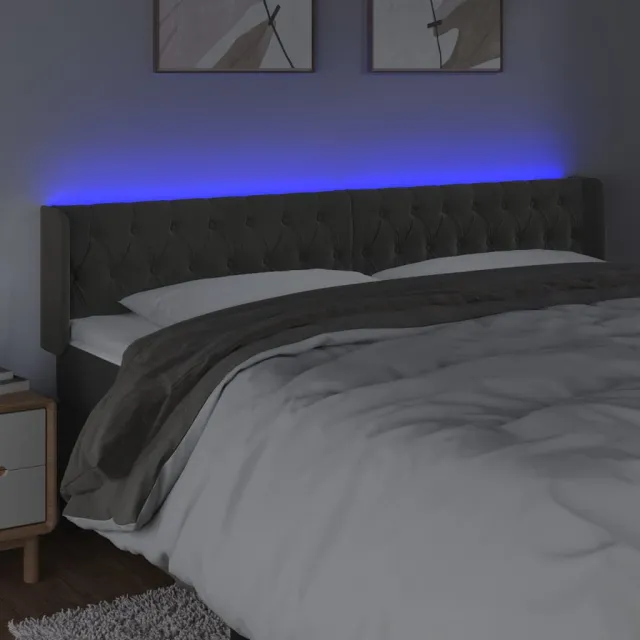 Tête de lit à LED Gris foncé 203x16x78/88 cm Velours