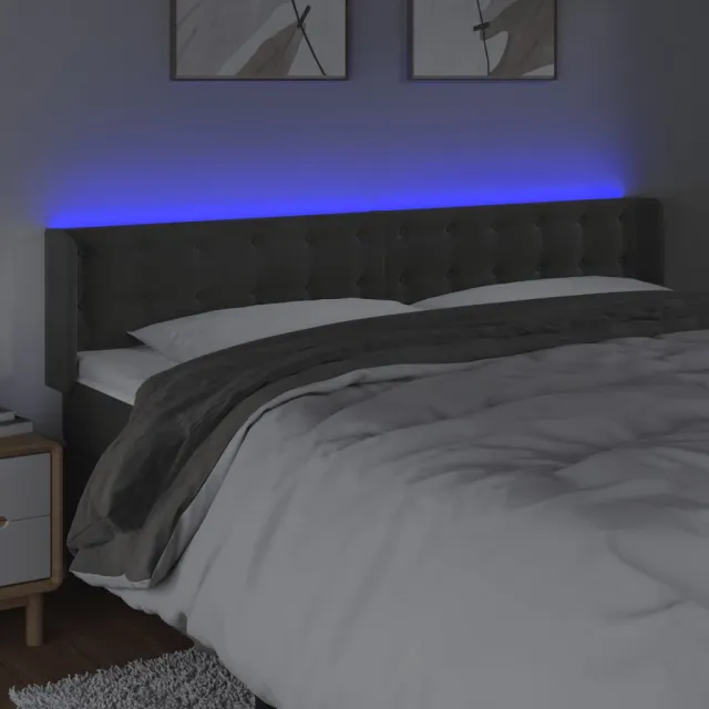 Tête de lit à LED Gris foncé 203x16x78/88 cm Velours
