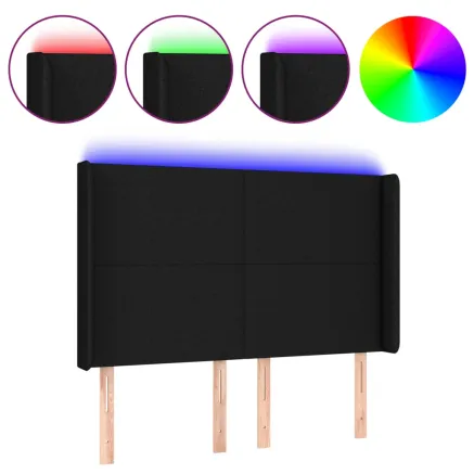 Tête de lit à LED Noir 147x16x118/128 cm Tissu 2