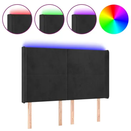 Tête de lit à LED Noir 147x16x118/128 cm Velours 2