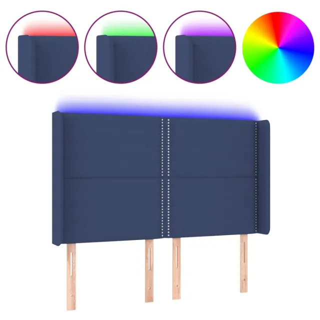 Tête de lit à LED Bleu 147x16x118/128 cm Tissu