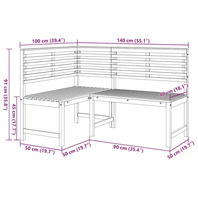 Banc d'angle de jardin 140 cm Bois solide d'acacia