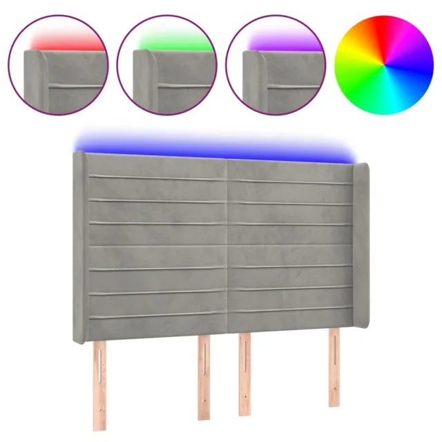 Tête de lit à LED Gris clair 147x16x118/128 cm Velours