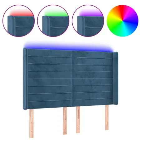 Tête de lit à LED Bleu foncé 147x16x118/128 cm Velours
