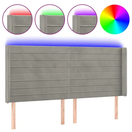 Tête de lit à LED Gris clair 163x16x118/128 cm Velours 2