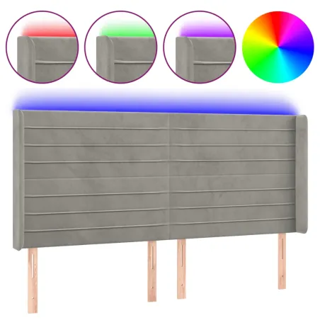 Tête de lit à LED Gris clair 163x16x118/128 cm Velours