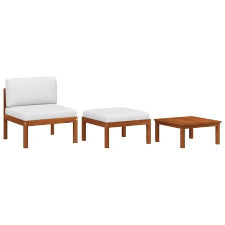 Salon de jardin 3 pièces avec coussins en bois d'acacia et corde