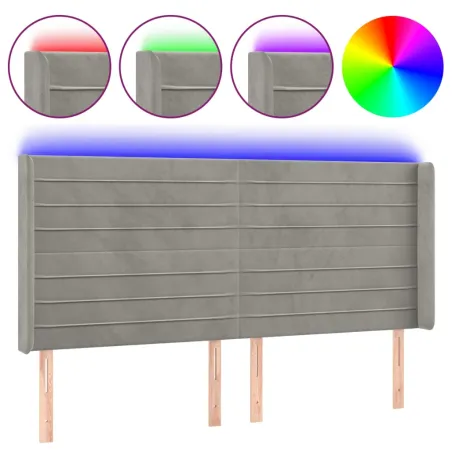 Tête de lit à LED Gris clair 203x16x118/128 cm Velours