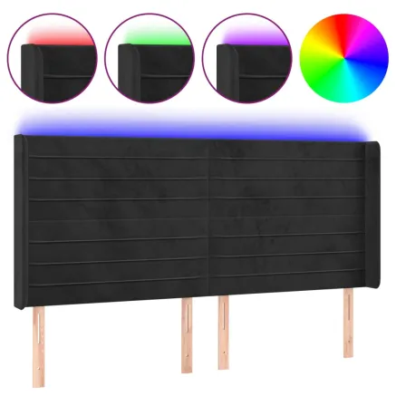 Tête de lit à LED Noir 203x16x118/128 cm Velours 2