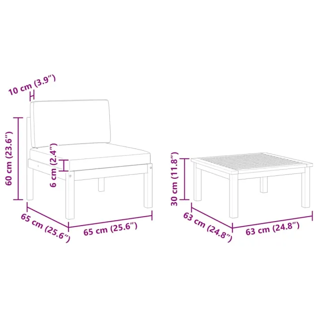 Salon de jardin 2 pièces avec coussins en bois d'acacia et corde
