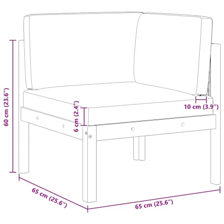 Canapé d'angle de jardin avec coussins en bois d'acacia et corde