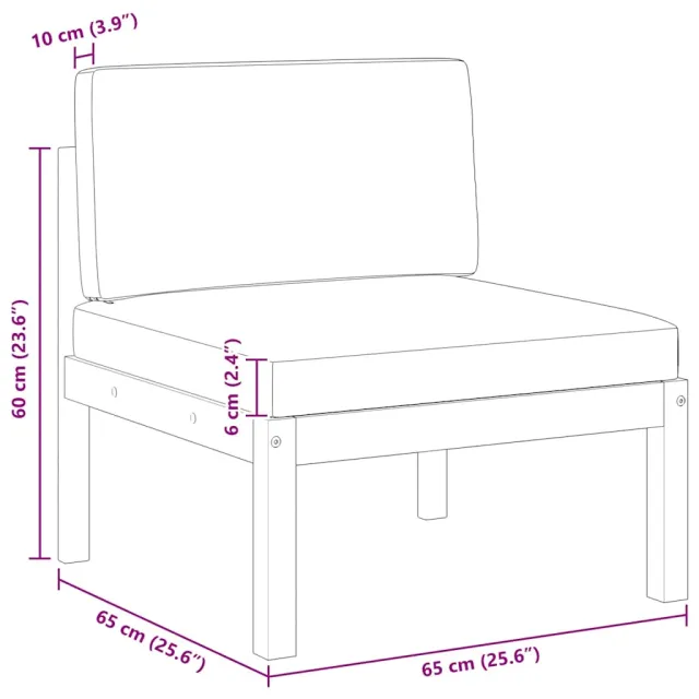Canapé de jardin central avec coussins en bois d'acacia et corde