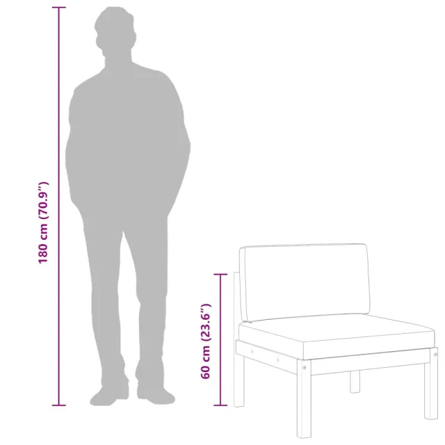 Canapé de jardin central avec coussins en bois d'acacia et corde