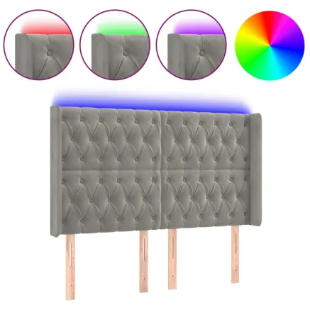 Tête de lit à LED Gris clair 163x16x118/128 cm Velours 2