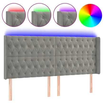 Tête de lit à LED Gris clair 203x16x118/128 cm Velours 2