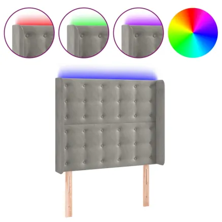 Tête de lit à LED Gris clair 93x16x118/128 cm Velours 2