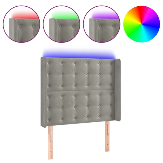 Tête de lit à LED Gris clair 93x16x118/128 cm Velours