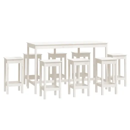 Ensemble de bar 9 pcs Blanc Bois de pin massif 2