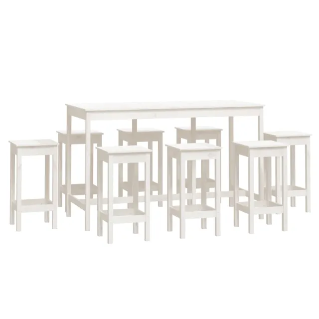 Ensemble de bar 9 pcs Blanc Bois de pin massif