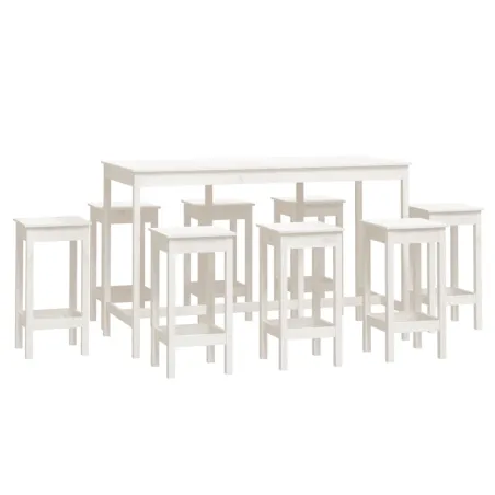Ensemble de bar 9 pcs Blanc Bois de pin massif