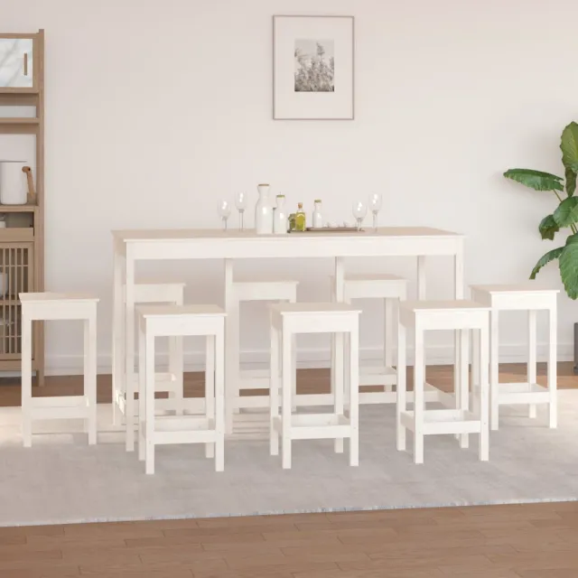 Ensemble de bar 9 pcs Blanc Bois de pin massif