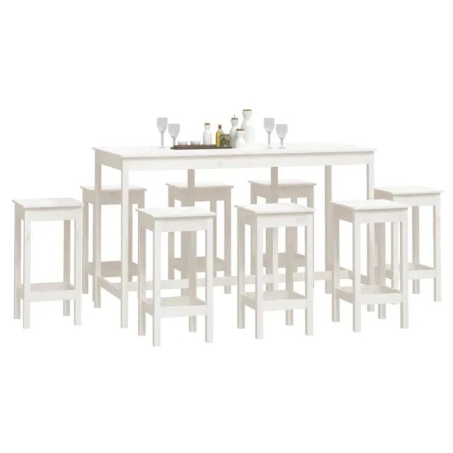 Ensemble de bar 9 pcs Blanc Bois de pin massif