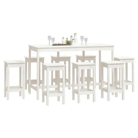 Ensemble de bar 9 pcs Blanc Bois de pin massif
