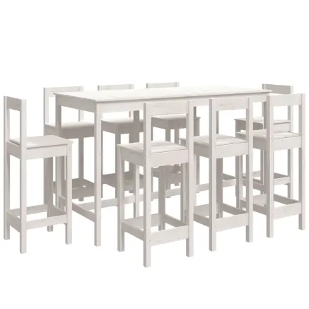 Ensemble de bar 9 pcs Blanc Bois de pin massif 2