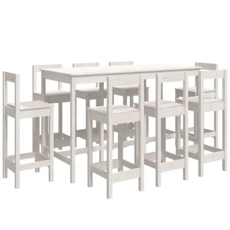 Ensemble de bar 9 pcs Blanc Bois de pin massif